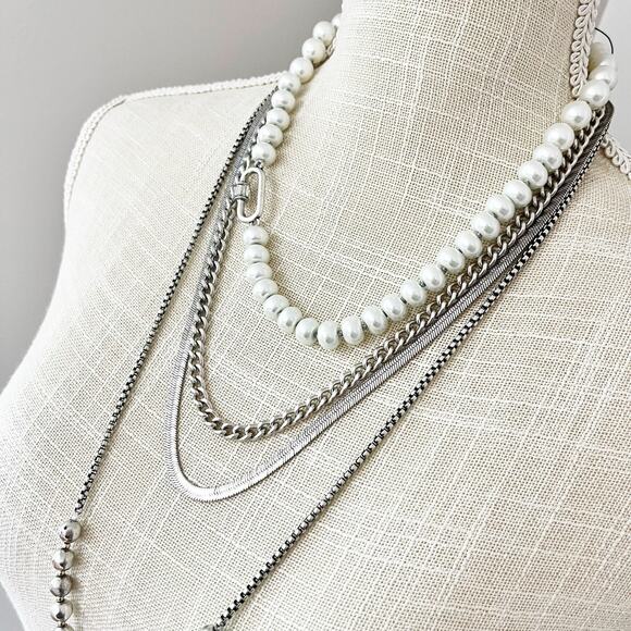 NEW Chico's Silver Chain & Faux Pearl Convertible Layered Necklace - Picture 6 of 8